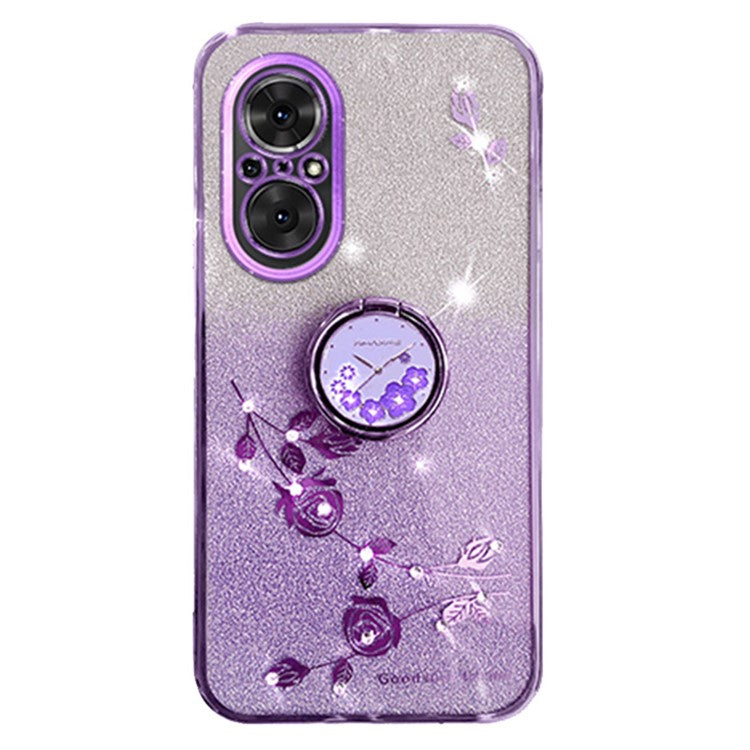 KADEM For Huawei nova 9 SE / Honor 50 SE TPU Phone Cover Glitter Anti-scratch Ring Kickstand Flower Pattern Phone Case - Purple