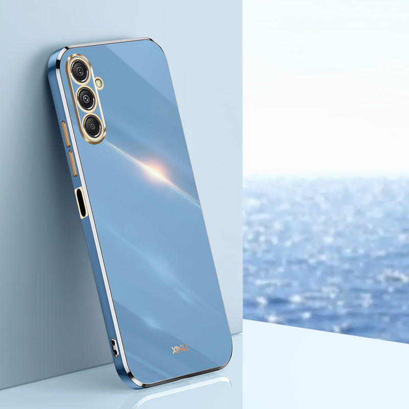 XINLI For Samsung Galaxy F34 5G / M34 5G Electroplated Gold Edge Phone Case TPU Anti-scratch Cover - Blue