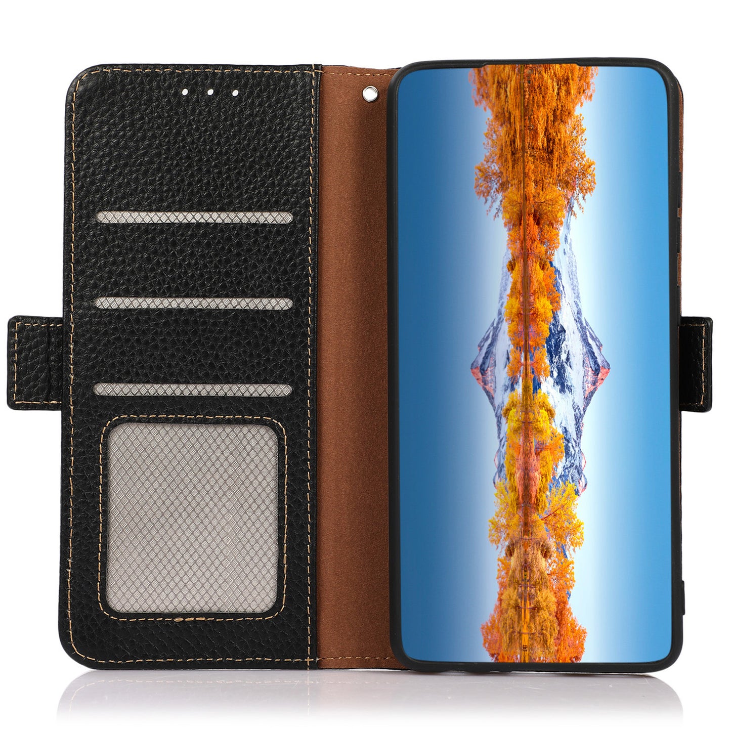 KHAZNEH For Samsung Galaxy F34 5G / M34 5G RFID Blocking Phone Case Stand Wallet Litchi Texture Genuine Cow Leather Cover - Black