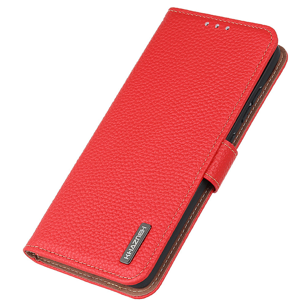 KHAZNEH For Samsung Galaxy F34 5G / M34 5G Phone Wallet Case Litchi Texture Genuine Cow Leather Stand Cover - Red