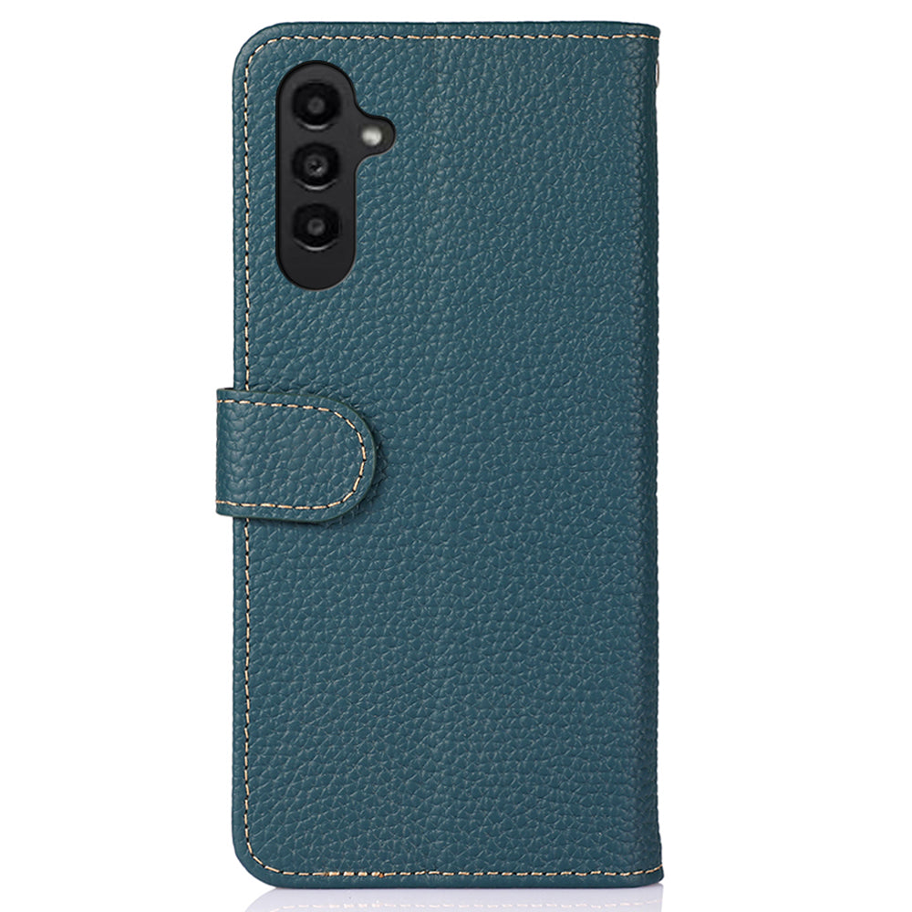 KHAZNEH For Samsung Galaxy F34 5G / M34 5G Phone Wallet Case Litchi Texture Genuine Cow Leather Stand Cover - Green