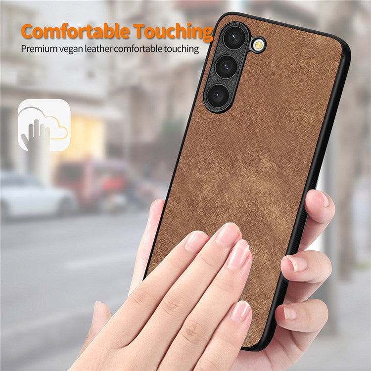 ENKAY HAT PRINCE For Samsung Galaxy S23+ Retro Leather Coated PC Phone Case with 0.18mm High Aluminium-silicon Glass Film - Black