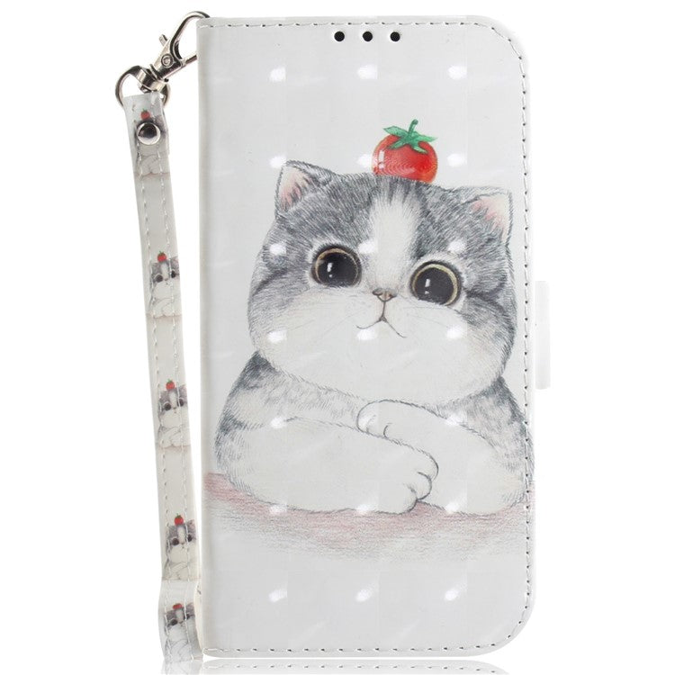 PU Leather Stand Filp Cover for Samsung Galaxy S23 FE , 3D Pattern Printing Wallet Phone Case with Strap - Cute Cat