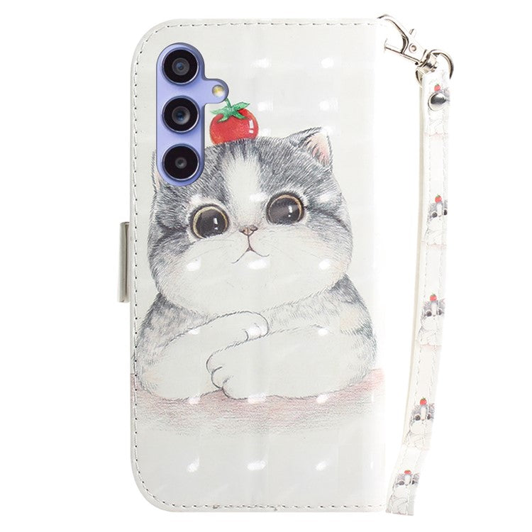 PU Leather Stand Filp Cover for Samsung Galaxy S23 FE , 3D Pattern Printing Wallet Phone Case with Strap - Cute Cat
