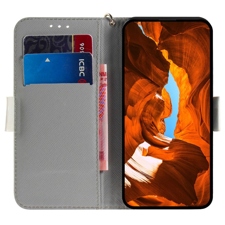 For Samsung Galaxy A25 5G (Global) (161.0 x 76.5 x 8.3mm) PU Leather 3D Pattern Printing Stand Wallet Cover with Strap - Cute Cat