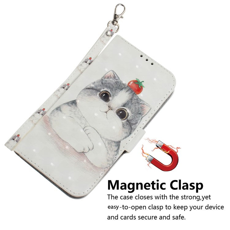 For Samsung Galaxy A25 5G (Global) (161.0 x 76.5 x 8.3mm) PU Leather 3D Pattern Printing Stand Wallet Cover with Strap - Cute Cat