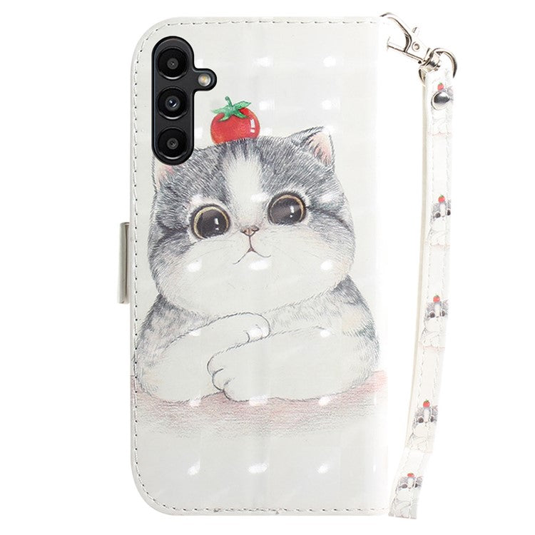 For Samsung Galaxy A25 5G (Global) (161.0 x 76.5 x 8.3mm) PU Leather 3D Pattern Printing Stand Wallet Cover with Strap - Cute Cat