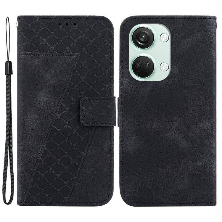 PU Leather Protective Case for OnePlus Nord 3 5G / Ace 2V , Stand 7-Shape Imprinted Wallet Phone Cover - Black