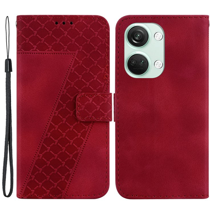 PU Leather Protective Case for OnePlus Nord 3 5G / Ace 2V , Stand 7-Shape Imprinted Wallet Phone Cover - Red