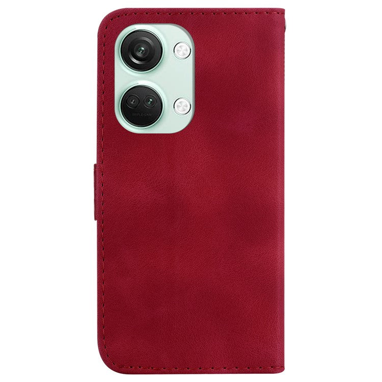 PU Leather Protective Case for OnePlus Nord 3 5G / Ace 2V , Stand 7-Shape Imprinted Wallet Phone Cover - Red