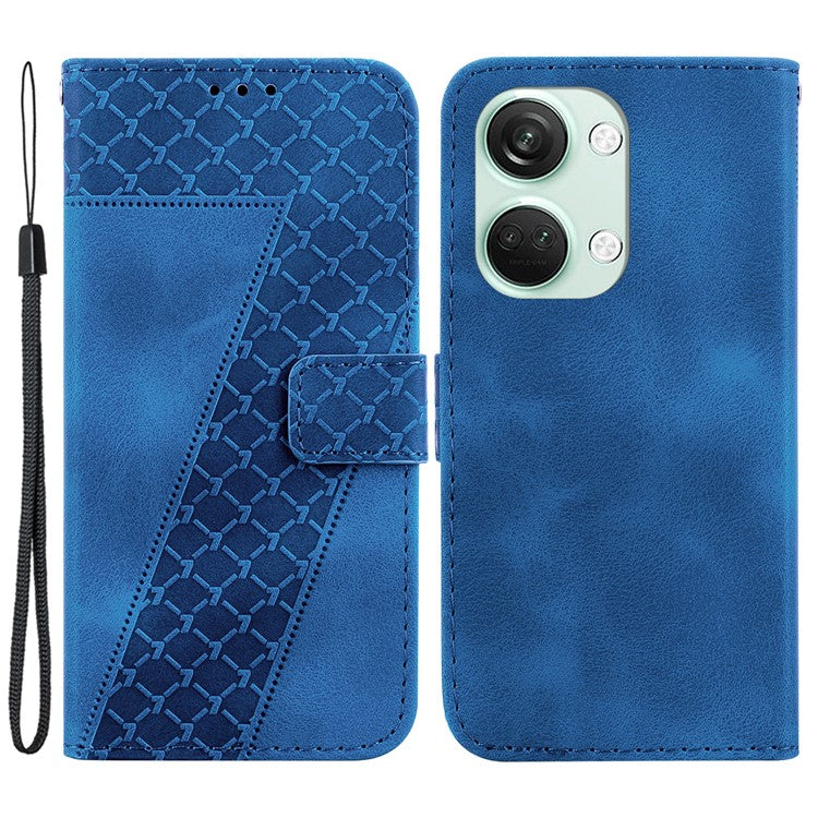 PU Leather Protective Case for OnePlus Nord 3 5G / Ace 2V , Stand 7-Shape Imprinted Wallet Phone Cover - Dark Blue