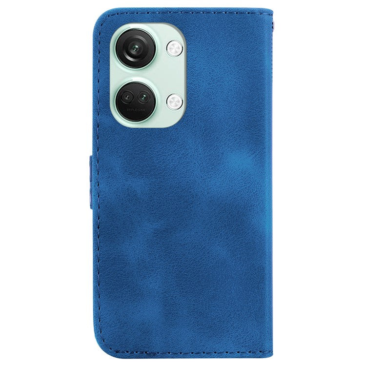 PU Leather Protective Case for OnePlus Nord 3 5G / Ace 2V , Stand 7-Shape Imprinted Wallet Phone Cover - Dark Blue