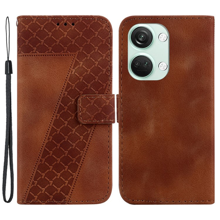 PU Leather Protective Case for OnePlus Nord 3 5G / Ace 2V , Stand 7-Shape Imprinted Wallet Phone Cover - Brown
