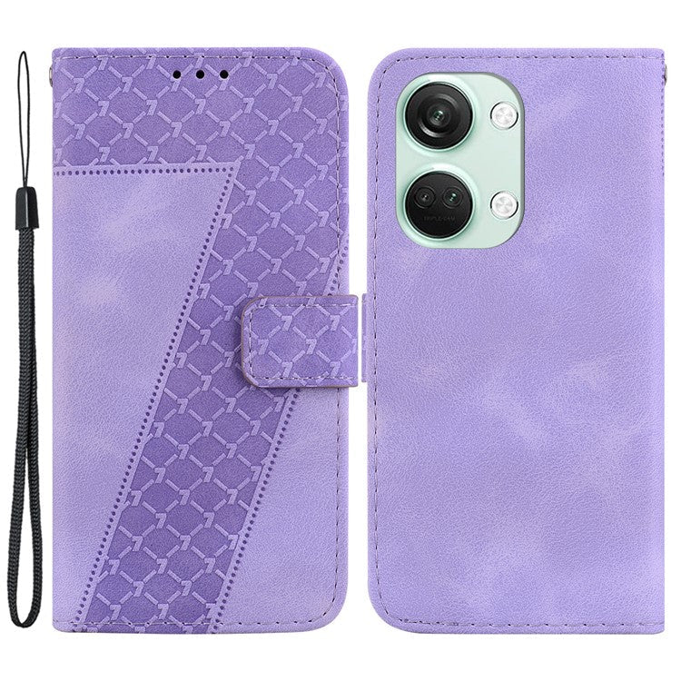 PU Leather Protective Case for OnePlus Nord 3 5G / Ace 2V , Stand 7-Shape Imprinted Wallet Phone Cover - Purple