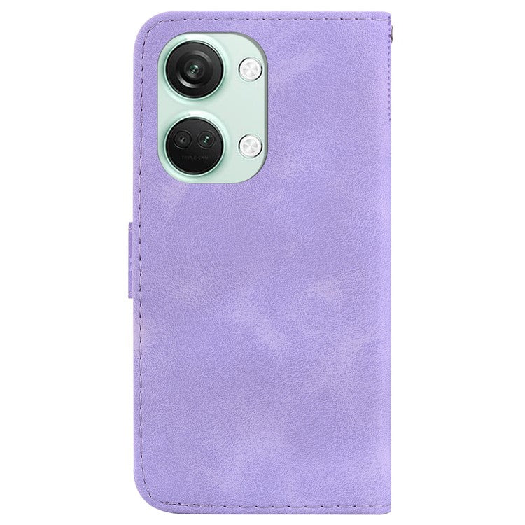 PU Leather Protective Case for OnePlus Nord 3 5G / Ace 2V , Stand 7-Shape Imprinted Wallet Phone Cover - Purple