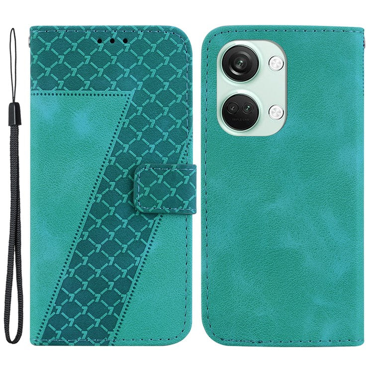PU Leather Protective Case for OnePlus Nord 3 5G / Ace 2V , Stand 7-Shape Imprinted Wallet Phone Cover - Green