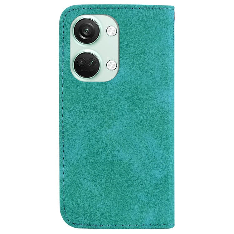 PU Leather Protective Case for OnePlus Nord 3 5G / Ace 2V , Stand 7-Shape Imprinted Wallet Phone Cover - Green