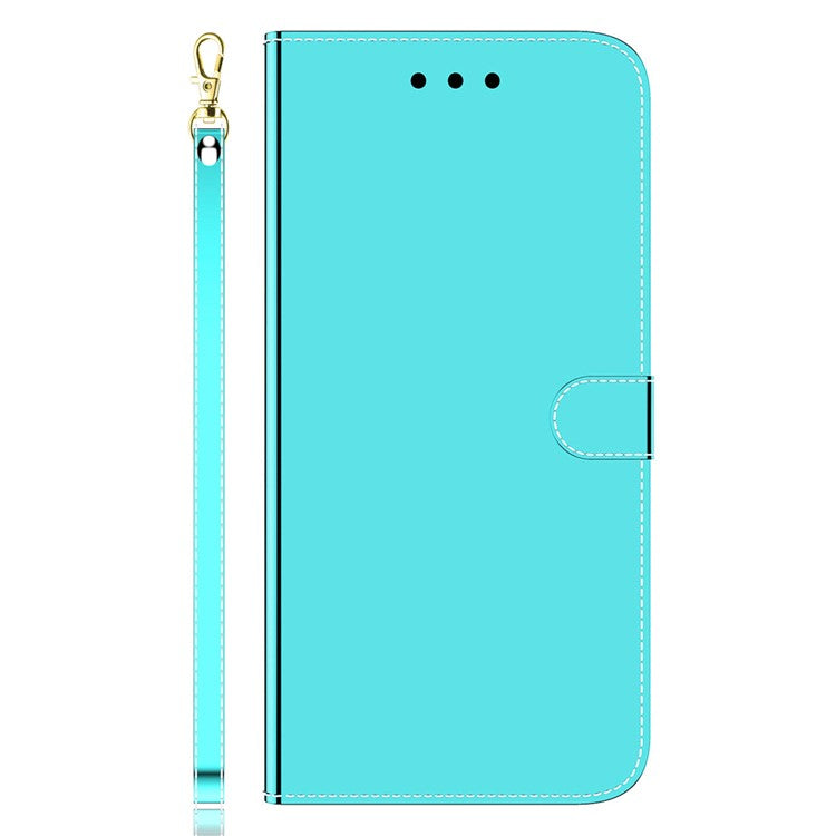 For OnePlus Nord 3 5G / Ace 2V Mirror-Like Surface Leather Wallet Case Folding Stand Phone Cover - Cyan