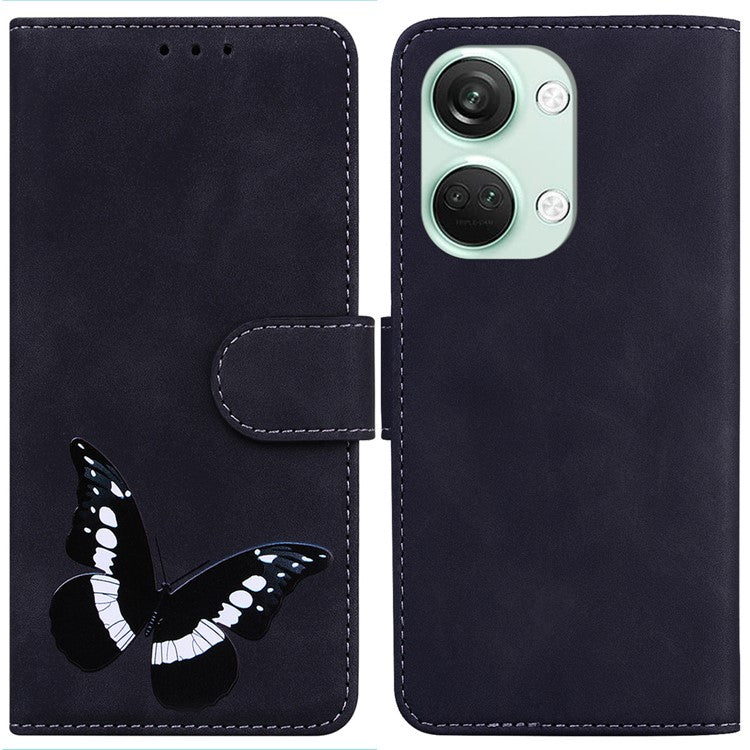 For OnePlus Nord 3 5G / Ace 2V Butterfly Printing Stand Wallet Case PU Leather+TPU Book Style Phone Cover - Black