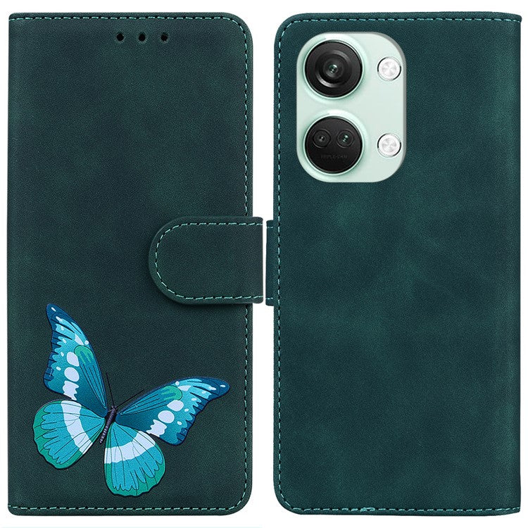 For OnePlus Nord 3 5G / Ace 2V Butterfly Printing Stand Wallet Case PU Leather+TPU Book Style Phone Cover - Green