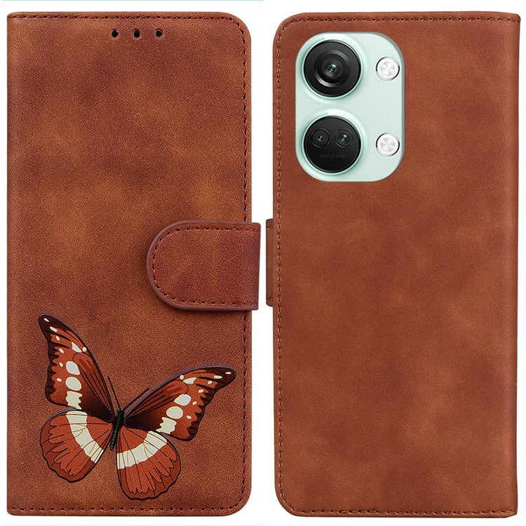 For OnePlus Nord 3 5G / Ace 2V Butterfly Printing Stand Wallet Case PU Leather+TPU Book Style Phone Cover - Brown