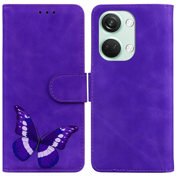 For OnePlus Nord 3 5G / Ace 2V Butterfly Printing Stand Wallet Case PU Leather+TPU Book Style Phone Cover - Purple