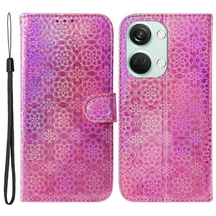 For OnePlus Ace 2V / Nord 3 5G Leather Wallet Stand Case Dazzling Flower Pattern Anti-shock Phone Cover - Pink