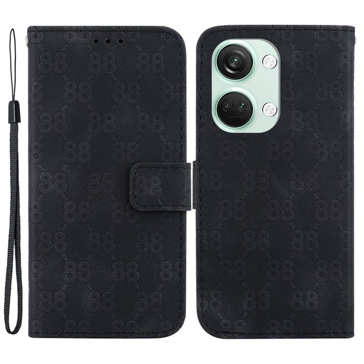 For OnePlus Nord 3 5G / Ace 2V Full Protection Leather Wallet Stand Case Double 8-Shape Imprint Phone Cover - Black