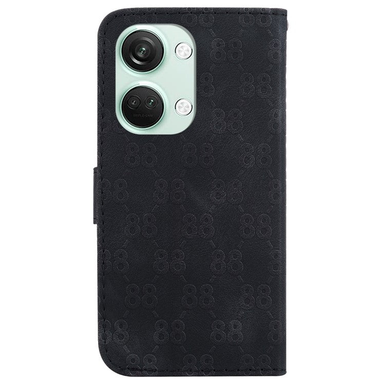 For OnePlus Nord 3 5G / Ace 2V Full Protection Leather Wallet Stand Case Double 8-Shape Imprint Phone Cover - Black