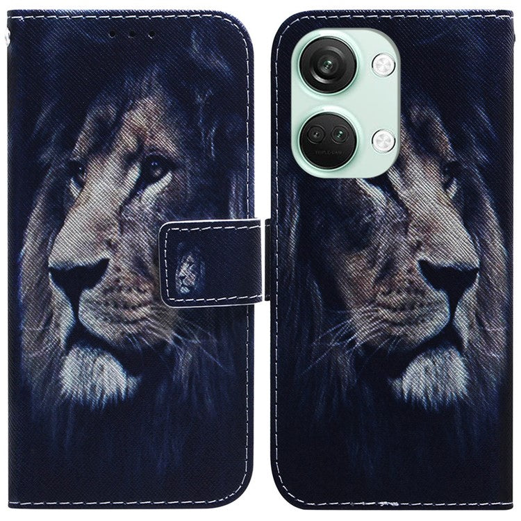 Pattern Printing Wallet Case for OnePlus Nord 3 5G / Ace 2V , PU Leather Stand Shockproof Phone Cover - Lion