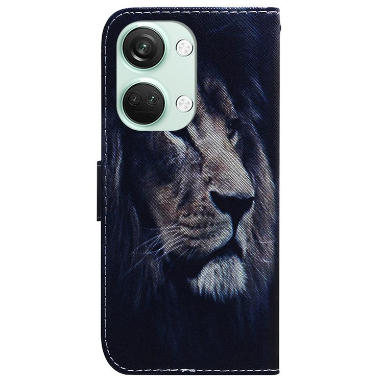 Pattern Printing Wallet Case for OnePlus Nord 3 5G / Ace 2V , PU Leather Stand Shockproof Phone Cover - Lion