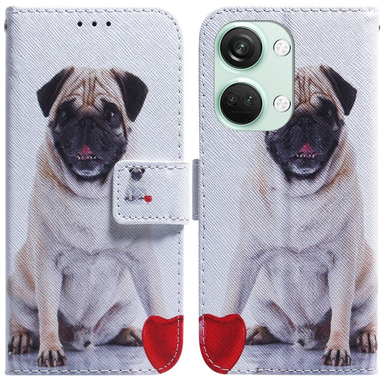 Pattern Printing Wallet Case for OnePlus Nord 3 5G / Ace 2V , PU Leather Stand Shockproof Phone Cover - Pug