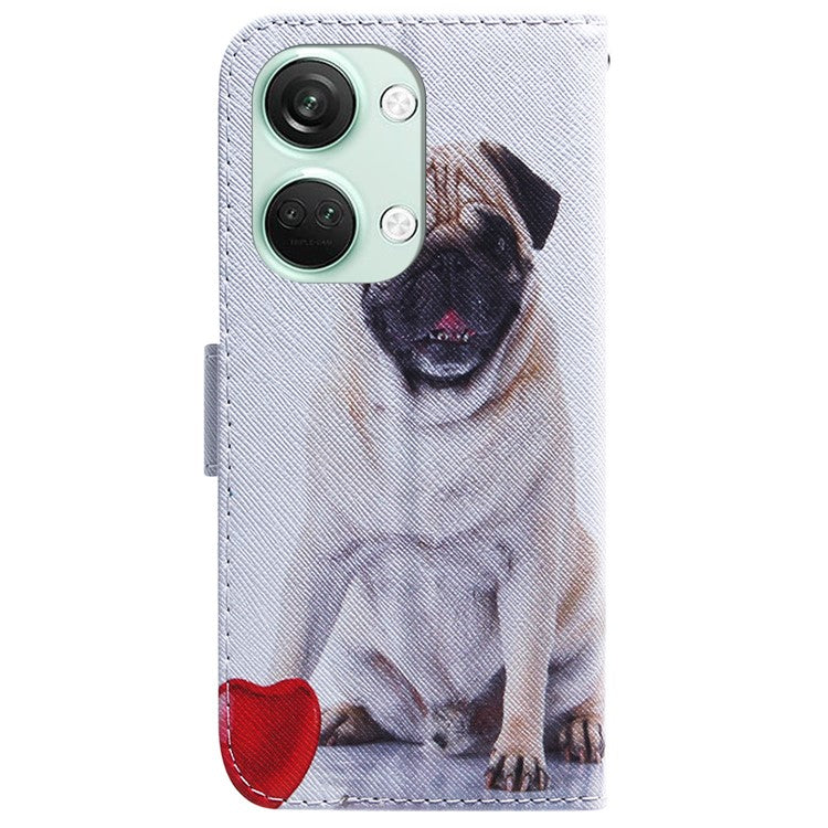 Pattern Printing Wallet Case for OnePlus Nord 3 5G / Ace 2V , PU Leather Stand Shockproof Phone Cover - Pug