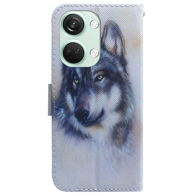 Pattern Printing Wallet Case for OnePlus Nord 3 5G / Ace 2V , PU Leather Stand Shockproof Phone Cover - Wolf