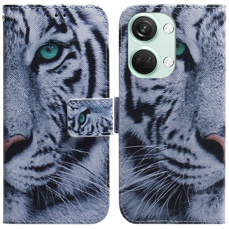 Pattern Printing Wallet Case for OnePlus Nord 3 5G / Ace 2V , PU Leather Stand Shockproof Phone Cover - Tiger Head