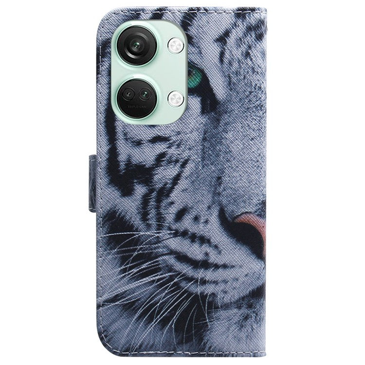 Pattern Printing Wallet Case for OnePlus Nord 3 5G / Ace 2V , PU Leather Stand Shockproof Phone Cover - Tiger Head