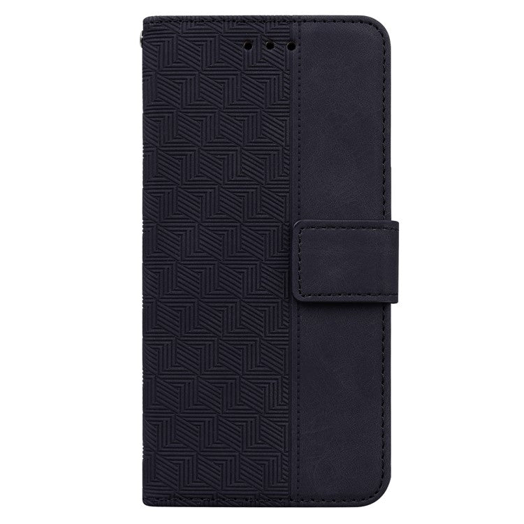 For OnePlus Nord 3 5G / Ace 2V Geometry Imprinted Stand Drop-proof Shell PU Leather Wallet Phone Cover - Black