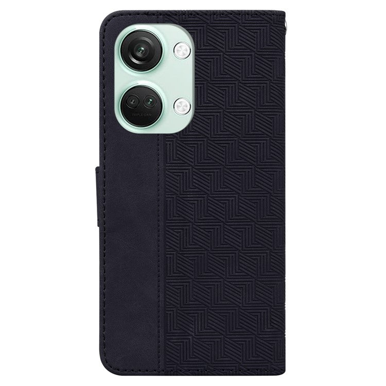 For OnePlus Nord 3 5G / Ace 2V Geometry Imprinted Stand Drop-proof Shell PU Leather Wallet Phone Cover - Black
