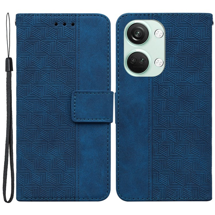For OnePlus Nord 3 5G / Ace 2V Geometry Imprinted Stand Drop-proof Shell PU Leather Wallet Phone Cover - Blue