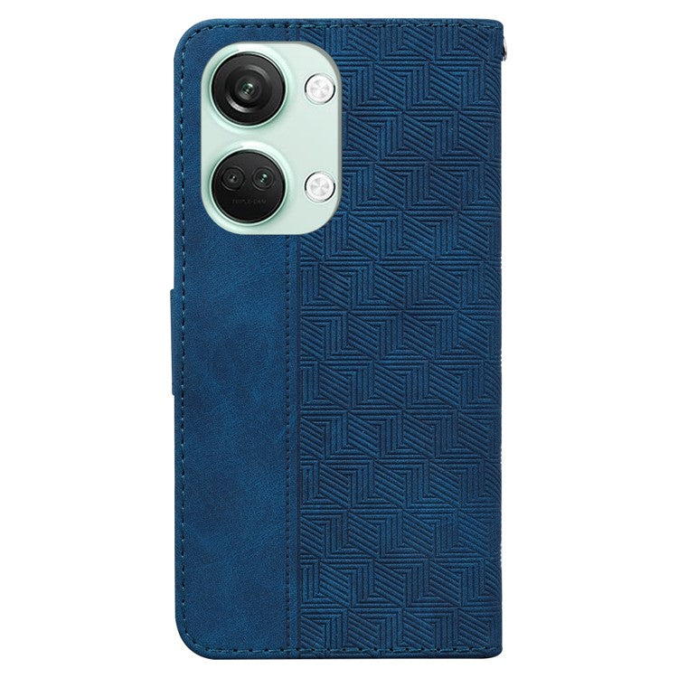For OnePlus Nord 3 5G / Ace 2V Geometry Imprinted Stand Drop-proof Shell PU Leather Wallet Phone Cover - Blue