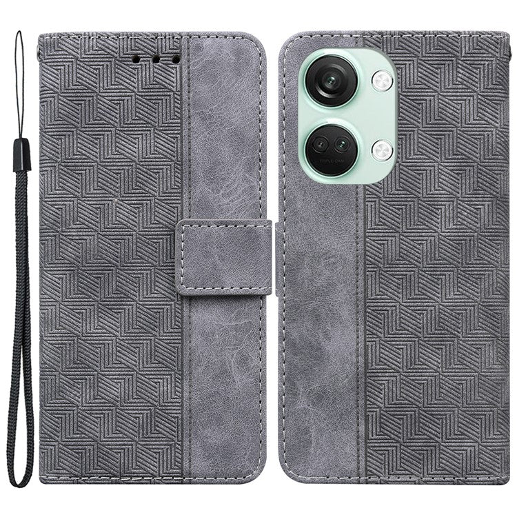 For OnePlus Nord 3 5G / Ace 2V Geometry Imprinted Stand Drop-proof Shell PU Leather Wallet Phone Cover - Grey