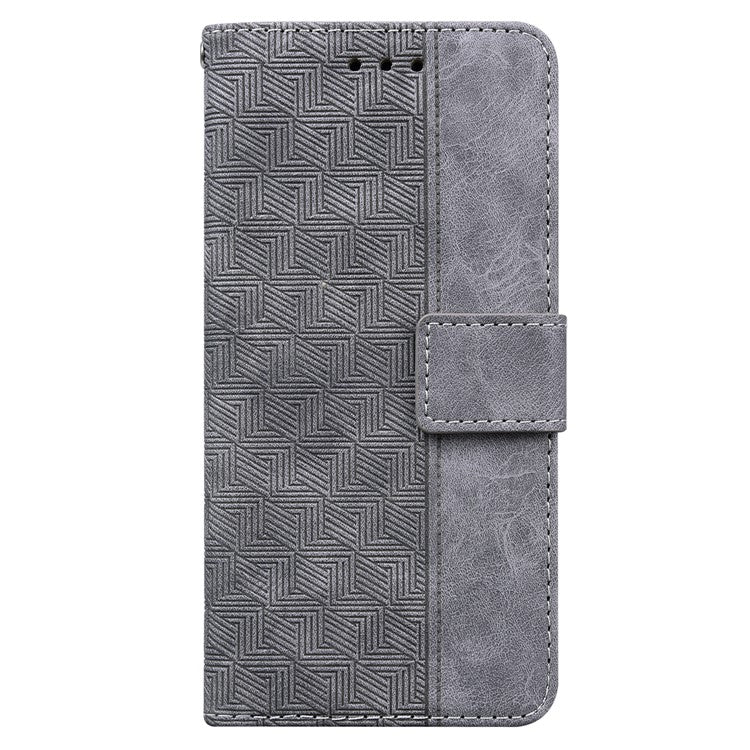 For OnePlus Nord 3 5G / Ace 2V Geometry Imprinted Stand Drop-proof Shell PU Leather Wallet Phone Cover - Grey
