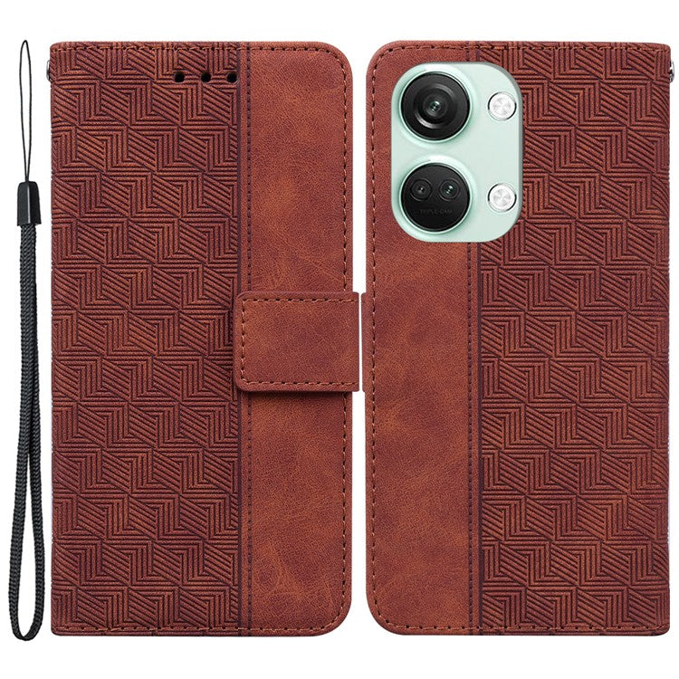 For OnePlus Nord 3 5G / Ace 2V Geometry Imprinted Stand Drop-proof Shell PU Leather Wallet Phone Cover - Brown