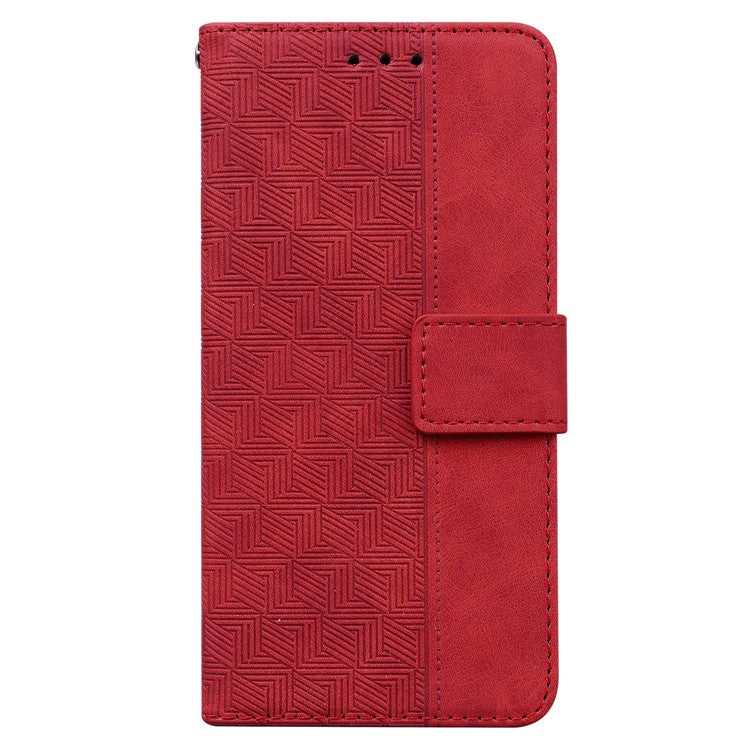 For OnePlus Nord 3 5G / Ace 2V Geometry Imprinted Stand Drop-proof Shell PU Leather Wallet Phone Cover - Red