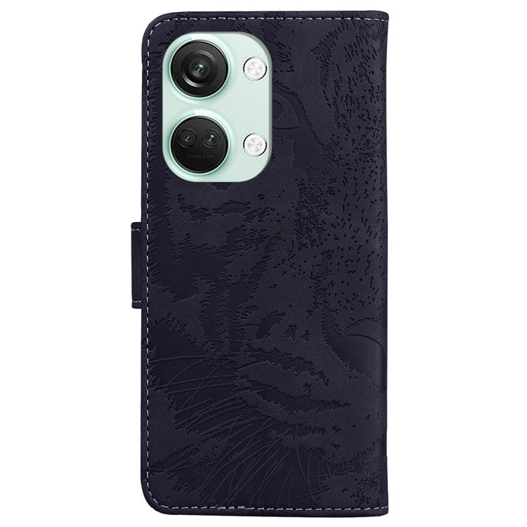 PU Leather Cover for OnePlus Nord 3 5G / Ace 2V Tiger Imprint Wallet Stand Phone Protective Shell - Black