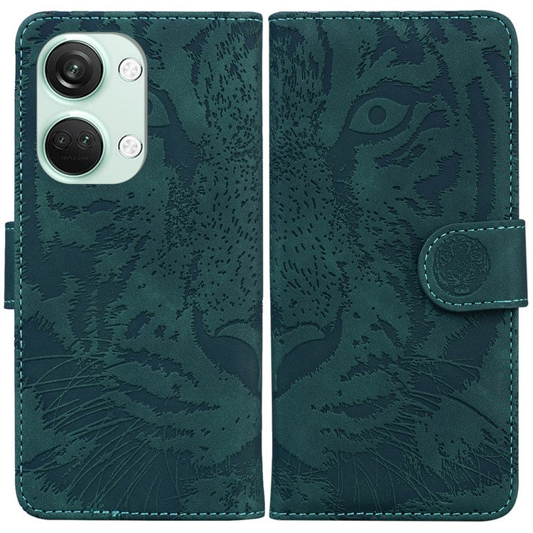 PU Leather Cover for OnePlus Nord 3 5G / Ace 2V Tiger Imprint Wallet Stand Phone Protective Shell - Green