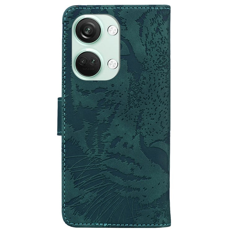 PU Leather Cover for OnePlus Nord 3 5G / Ace 2V Tiger Imprint Wallet Stand Phone Protective Shell - Green