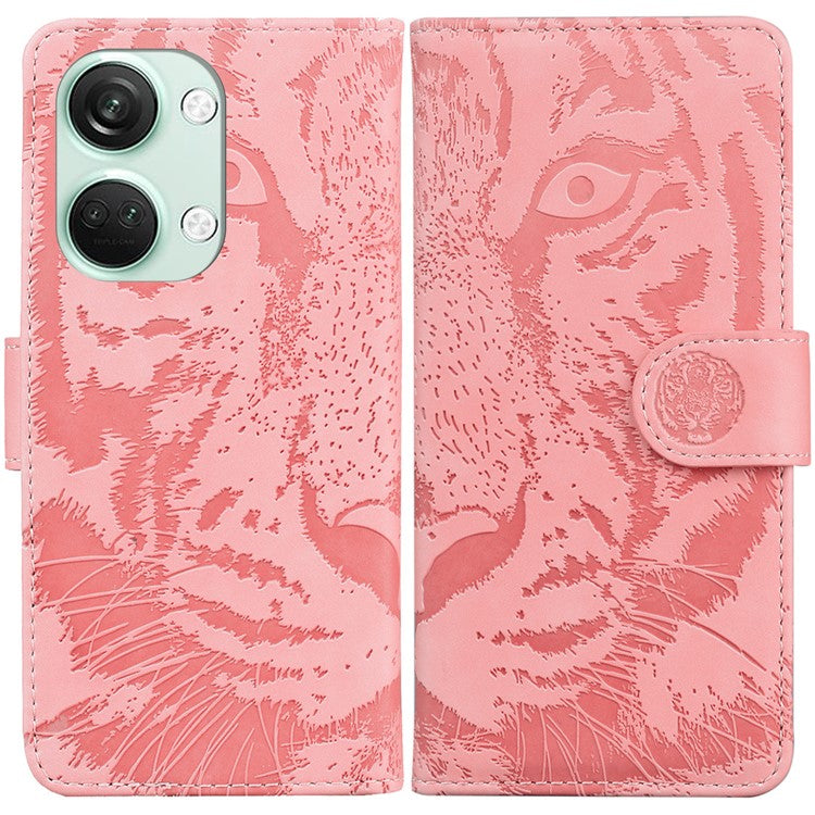 PU Leather Cover for OnePlus Nord 3 5G / Ace 2V Tiger Imprint Wallet Stand Phone Protective Shell - Pink