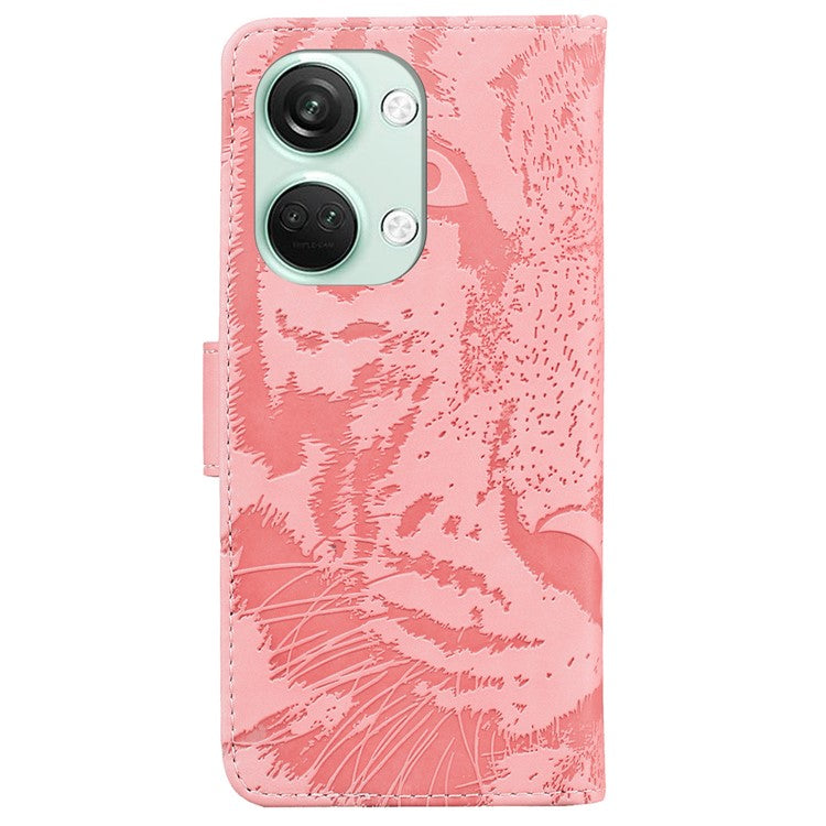 PU Leather Cover for OnePlus Nord 3 5G / Ace 2V Tiger Imprint Wallet Stand Phone Protective Shell - Pink