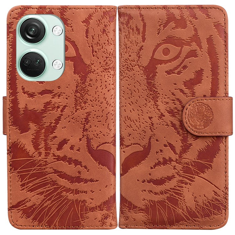 PU Leather Cover for OnePlus Nord 3 5G / Ace 2V Tiger Imprint Wallet Stand Phone Protective Shell - Brown